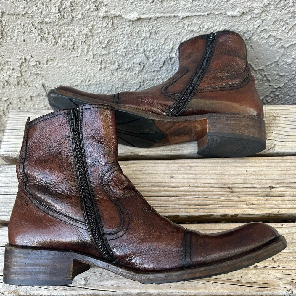 Kenneth Cole New York Boots Men Size 7 Leather Brown Made In Italy